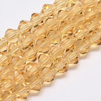 Imitate Austrian Crystal Bicone Glass Beads Strands, Grade AA, Faceted, Sandy Brown, 3x3.5mm, Hole: 0.8mm, about 120~125pcs/strand, 14.8 inch