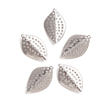 304 Stainless Steel Pendants, Leaf, Stainless Steel Color, 18x11x0.4~2mm, Hole: 0.9mm