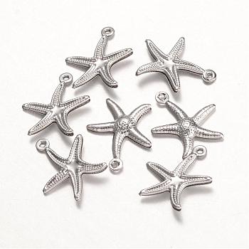 316 Surgical Stainless Steel Pendants, Starfish/Sea Stars, Stainless Steel Color, 18.5x15x2mm, Hole: 1mm