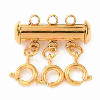 304 Stainless Steel Slide Lock Clasps, Peyote Clasps, with Spring Clasps and Loops, Tube, for Jewelry Making, Golden, 21x20x7mm, Hole: 1.5mm