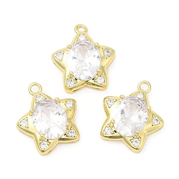 Brass Pave Cubic Zirconia  Pendants, with Jump Ring, Long-Lasting Plated, Lead Free & Cadmium Free, Star, Real 18K Gold Plated, 17.5x15.5x6mm, Hole: 1.6mm