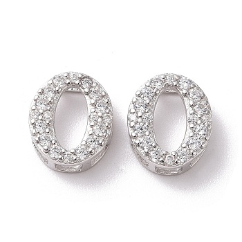 925 Sterling Silver Micro Pave Cubic Zirconia Beads, Real Platinum Plated, Letter O, 9x7.5x3.5mm, Hole: 2.5x1.5mm