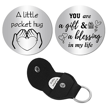 201 Stainless Steel Commemorative Coins, Pocket Hug Coin, Inspirational Quote Coin, Decision Maker, Flat Round, Stainless Steel Color, with PU Leather Guitar Clip, Heart, 30x2mm