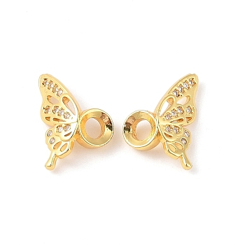 Rack Plating Brass Micro Pave Cubic Zirconia Beads, Real 18K Gold Plated, Long-Lasting Plated, Cadmium Free & Lead Free, Butterfly, Clear, 16x10.5x5mm, Hole: 3mm