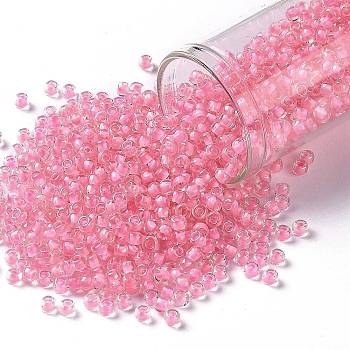 TOHO Round Seed Beads, Japanese Seed Beads, (191C) Pink Lined Crystal, 8/0, 3mm, Hole: 1mm, about 1110pcs/50g