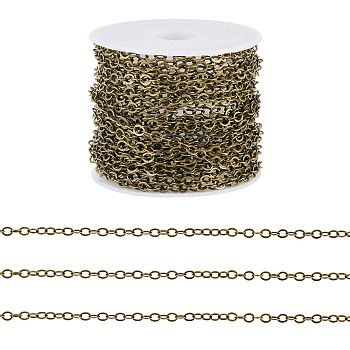 5M Brass Flat Oval Cable Chains, Unwelded, with Spool, Cadmium Free & Nickel Free & Lead Free, Antique Bronze, 3.5x3x0.5mm