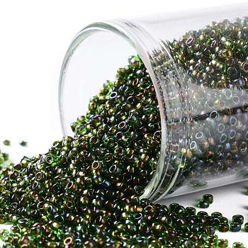 TOHO Round Seed Beads, Japanese Seed Beads, (247) Inside Color AB Jonquil/Dk Plum Lined, 15/0, 1.5mm, Hole: 0.7mm, about 3000pcs/10g