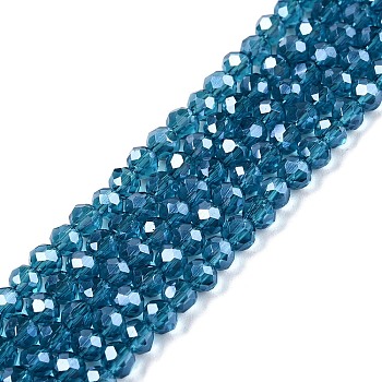 Electroplate Glass Beads Strands, Pearl Luster Plated, Faceted, Rondelle, Steel Blue, 3.5~3.8x3mm, Hole: 0.4mm, about 113~115pcs/strand, 32.5~33cm