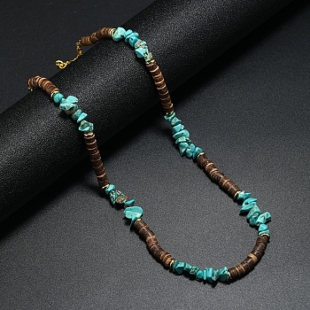 Synthetic Turquoise Chips & Coconut Disc Beaded Necklace, 17.32 inch(44cm)