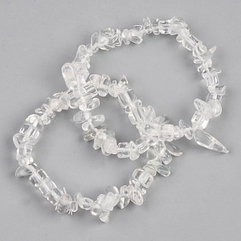 Natural Quartz Crystal & Glass Beaded Stretch Bracelets, Chip, Inner Diameter: 1-3/4~2 inch(4.5~5cm)