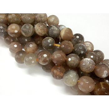 Natural Black Sunstone Round Bead Strands, Faceted, 8mm, Hole: 1mm, about 47pcs/strand, 15.0 inch
