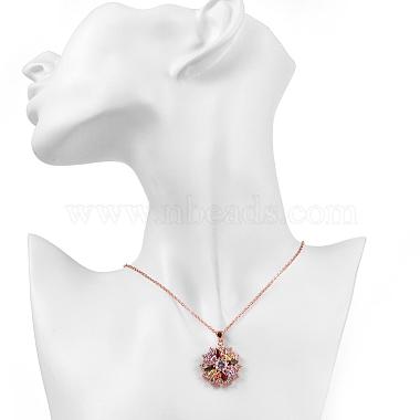 Real Rose Gold Plated Brass Cubic Zirconia Flower Pendant Necklaces(NJEW-BB04540)-5