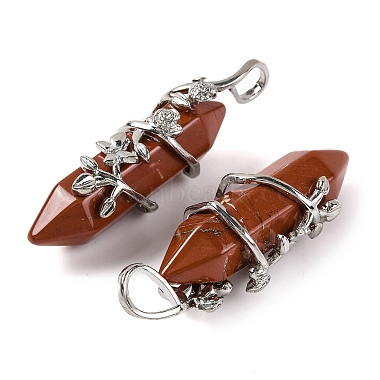 Natural Red Jasper Double Terminal Pointed Pendants(G-C144-03P-03)-2