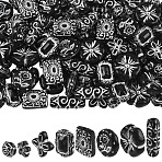 120Pcs 8 Styles Opaque Acrylic Beads, Silver Metal Enlaced, Mixed Shapes, Black, 10~25x8.5~20.5x5.5~8.5mm, Hole: 1.4~4mm, 15pcs/style(MACR-YW0004-69)