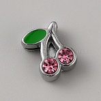 Alloy Rhinestone Slide Charms, with Enamel, Cherry, Platinum, Rose, 11x8.5x5mm, Hole: 8x1.5mm(FIND-WH0419-89A)