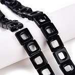 Dyed & Heated Natural Black Agate Beads Strands, Hollow Square, 10x10x3~4mm, Hole: 1mm, about 20pcs/strand, 8.07 inch(20.5cm)(G-N342-102C)