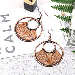 Creative Design Alloy Dangle Earrings, with Yarn, Flat Round, Red Copper, Orange, 75x55mm(X-EJEW-F238-20B)