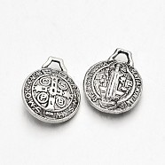 Saint Benedict Medal Tibetan Style Alloy Charms, Cadmium Free & Lead Free, Antique Silver, 12x9.5x4mm, Hole: 1x2mm, about 1000pcs/1000g(TIBEP-N008-34AS-RS)