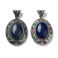 Natural Lapis Lazuli Pendants, Antique Silver Tone Alloy Enamel Oval Charms, 45x32x12.5mm, Hole: 6.3x5mm(FIND-A041-01AS-02)