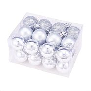 Christmas Ball Plastic Ornaments, Pendant Decorations, for Christmas Holiday Wedding Party Decoration, Silver, 42x29mm, Hole: 4mm, 24ball/box(AJEW-CJ0001-06C)