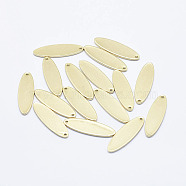 Brass Pendant, Long-Lasting Plated, Real 18K Gold Plated, Nickel Free, Oval, 27x8x1mm, Hole: 1mm(KK-G331-60G-NF)