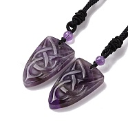 Natural Amethyst Sailor's Knot Pendant Necklace with Nylon Cord for Women, 36.22 inch(92cm)(NJEW-E091-02C)