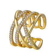 Brass Finger Rings, with Rhinestone, Twining, Golden, Crystal,  Inner Diameter: 15mm(BB52553-B)