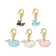Whale Alloy Enamel Pendant Decoration, with Lobster Claw Clasps, Mixed Color, 27.5~30mm(HJEW-JM01485)