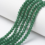 Opaque Solid Color Imitation Jade Glass Beads Strands, Faceted, Rondelle, Green, 8x6mm, Hole: 1mm, about 64~65pcs/strand, 40~41cm(EGLA-A044-P8mm-D09)