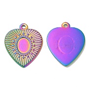 Ion Plating(IP) 304 Stainless Steel Pendant Cabochon Settings, Heart Charms, Rainbow Color, Tray: 8x6mm, 23x19x1.5mm, Hole: 1.5mm(STAS-L020-019RC)