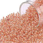 TOHO Round Seed Beads, Japanese Seed Beads, (985) Inside Color Crystal/Salmon Lined, 11/0, 2.2mm, Hole: 0.8mm, about 1110pcs/10g(X-SEED-TR11-0985)