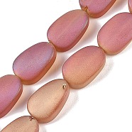 Electroplate Glass Beads Strands, Frosted, Oval, Pale Violet Red, 14x9x4.5mm, Hole: 1mm, about 50pcs/strand, 27.17 inch(69cm)(EGLA-C009-01B-FR06)