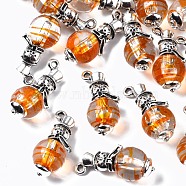 Transparent Acrylic Pendants, with Alloy Findings, Cadmium Free & Lead Free, Antique Silver, Christmas, Snowman with Round, Dark Orange, 28x12~13x12mm, Hole: 1.8mm(SACR-N013-004-RS)