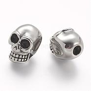 304 Stainless Steel European Beads, Skull, Large Hole Beads, Antique Silver, 17x11x13mm, Hole: 4mm(STAS-A032-027AS)
