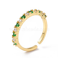 Cubic Zirconia Open Cuff Ring, Golden Brass Jewelry for Women, Green, Inner Diameter: 16.6mm(RJEW-P079-04G-03)