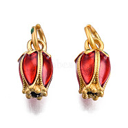 Alloy Enamel Charms, with Jump Rings, Matte Style, Cadmium Free & Lead Free, Tulip, Matte Gold Color, Red, 12x6x6mm, Jump Ring: 6x1mm, Inner Diameter: 4mm(KK-N238-082)