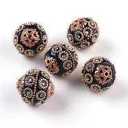 Handmade Indonesia Beads, with Metal Findings, Light Gold Color Plated, Round, Black, 20~21x19~20mm, Hole: 1.5mm(IPDL-P003-17E)