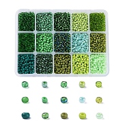 8/0 Glass Seed Beads, Transparent & Frosted Colors & Baking Paint & Opaque Colors Lustered & Opaque Colours &  Trans. Colours Lustered & Silver Lined & Transparent Colours Rainbow & Ceylon, Round, Green, 8/0, 3mm, Hole: 1mm, 15color, 20g/color, 300g/box(SEED-JP0009-02-3mm)