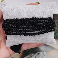 Glass Beads Wrap Bracelets for Women, Ronud, with Tassel, Faceted, Black(UZ4087-6)