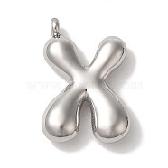 Non-Tarnish Ion Plating(IP) 304 Stainless Steel Pendants, Letter Charm, Stainless Steel Color, Letter X, 25.5x17x6mm, Hole: 2mm(STAS-M017-08P-24)