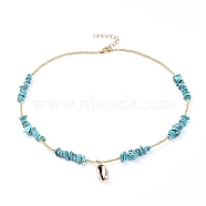 Beaded Necklaces, with Synthetic Turquoise Chips, Glass Seed Beads, Cowrie Shell Charms and Brass Lobster Claw Clasps, 17.83 inch(45.3cm)(NJEW-JN02728-05)