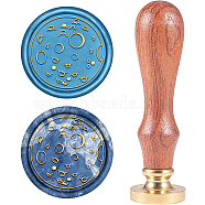 Wax Seal Stamp Set, Sealing Wax Stamp Solid Brass Head,  Wood Handle Retro Brass Stamp Kit Removable, for Envelopes Invitations, Gift Card, Planet Pattern, 83x22mm(AJEW-WH0208-341)