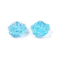 Transparent ABS Plastic Beads, Half Drilled, Flower, Cyan, 15x16x6.5mm, Hole: 1.2mm(KY-G019-01B)