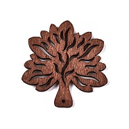 Natural Poplar Wood Pendants, Dyed, Tree, Saddle Brown, 49x46.5x2.5mm, Hole: 1.6mm(WOOD-N016-27B)