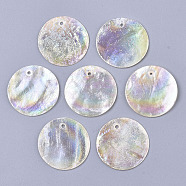 Natural Capiz Shell Pendants,  AB Color, Flat Round, Clear AB, 25x1mm, Hole: 1.5mm(SHEL-R047-06)