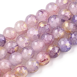 Baking Painted Crackle Glass Bead Strands, with Gold Powder, Round, Plum, 6mm, Hole: 1.2mm, about 147pcs/strand, 31.10 inch(79cm)(DGLA-R053-04A)
