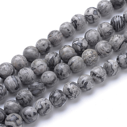 Natural Map Stone/Picasso Stone/Picasso Jasper Bead Strands, Round, 6mm, Hole: 1mm, about 59pcs/strand, 14.7 inch(X-G-R345-6mm-41)