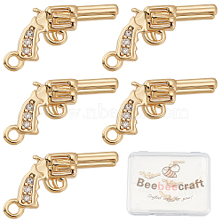 Brass Micro Pave Cubic Zirconia Pendants, Real 18K Gold Plated, Pistol, Clear, 17x8.5x3mm, Hole: 1.2mm, 8pcs/box(FIND-BBC0001-35)