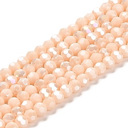Opaque Glass Beads Stands, AB Color, Faceted(32 Facets), Round, Beige, 4.5x4mm, Hole: 1mm, about 87~93pcs/strand, 32~33cm(EGLA-A035-P4mm-B05)