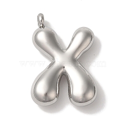 Non-Tarnish Ion Plating(IP) 304 Stainless Steel Pendants, Balloon Letter Charm, Stainless Steel Color, Letter X, 25.5x17x6mm, Hole: 2mm(STAS-M017-08P-24)